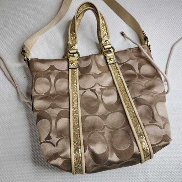 Coach Poppy Applique Gold Multi Crossbody Bag Tote F21101 - Picture 4 of 11